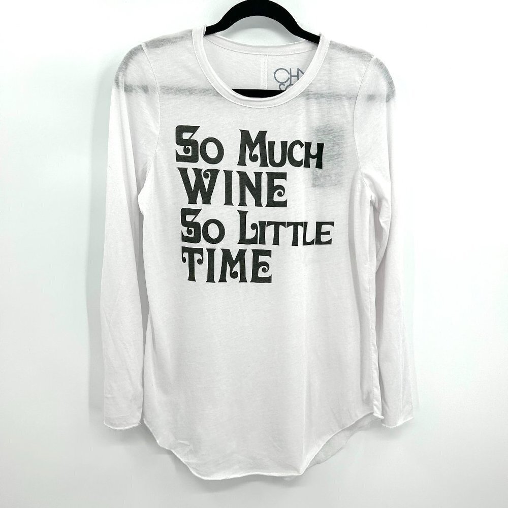 NWT CHASER *Flawed* White Black So Much Wine So Little Time Burnout Shirt Medium